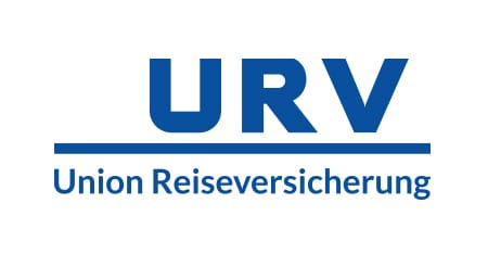 Blaues Logo mit URV und darunter dem Schriftzug Union Reiseversicherung