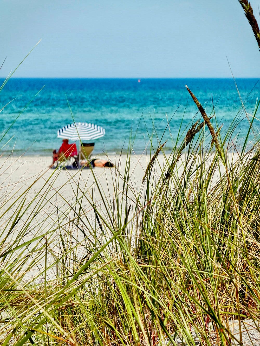 Strand auf Fischland-Darß mit Dünen, Meerblick und Sonnenschirm