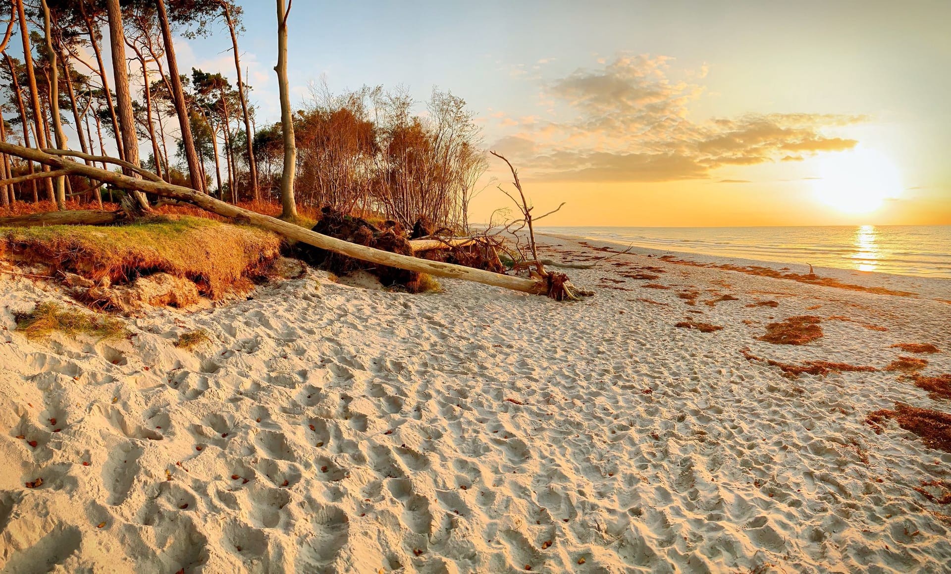 Schöne Strandansicht bei Sonnenuntergang