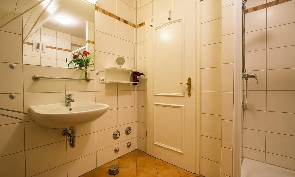 Kleines und helles Badezimmer mit Dusche