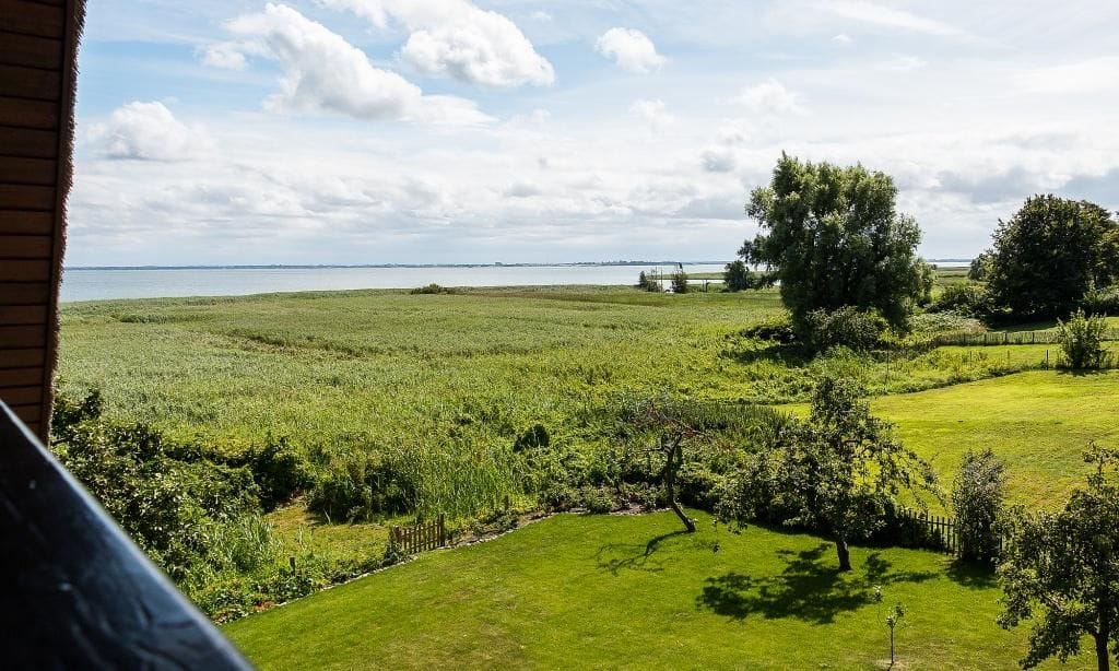 Landschaft mit Wiesen und Wasserblick
