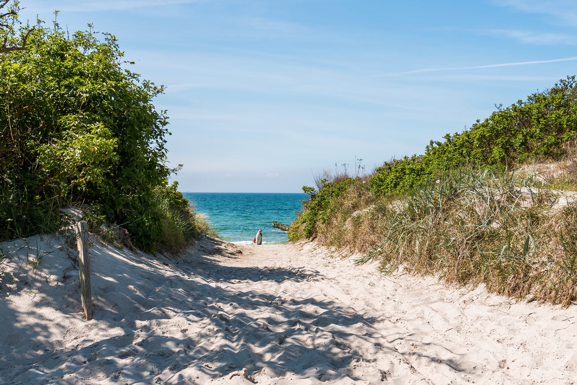 Strandzugang durch Dünen zur Ostsee bei sonnigem Wetter