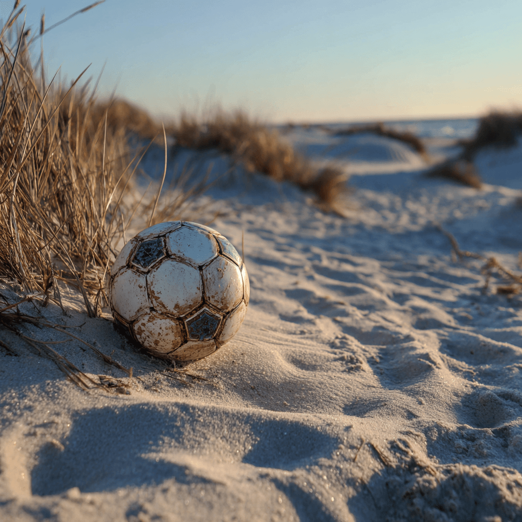 Alter Fußball liegt im Sand in den Dünen am Ostseestrand